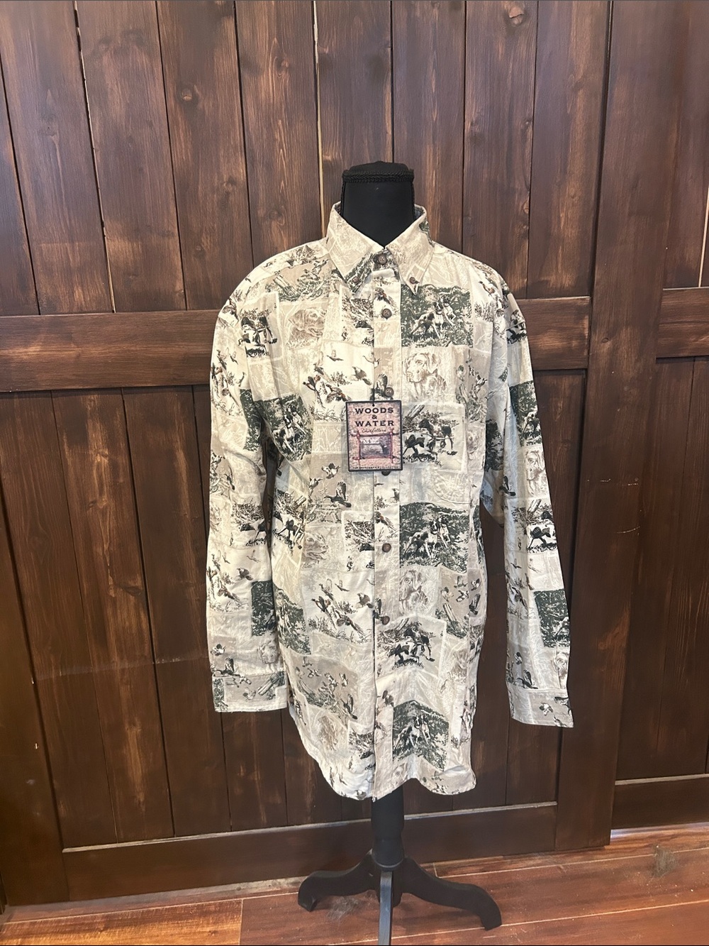 Beige Graphic Button-Down Shirt